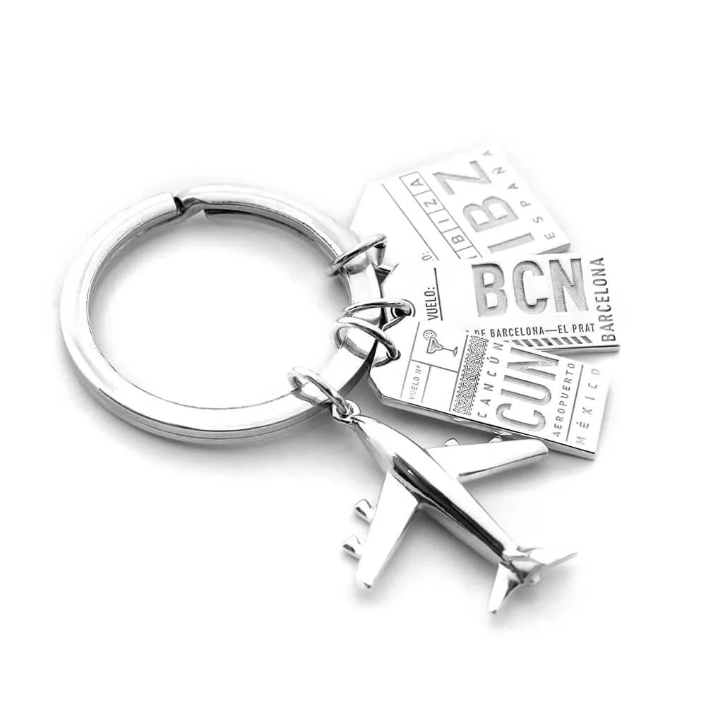 3 Luggage Tag Charm Key Ring Bundle with Large Plane