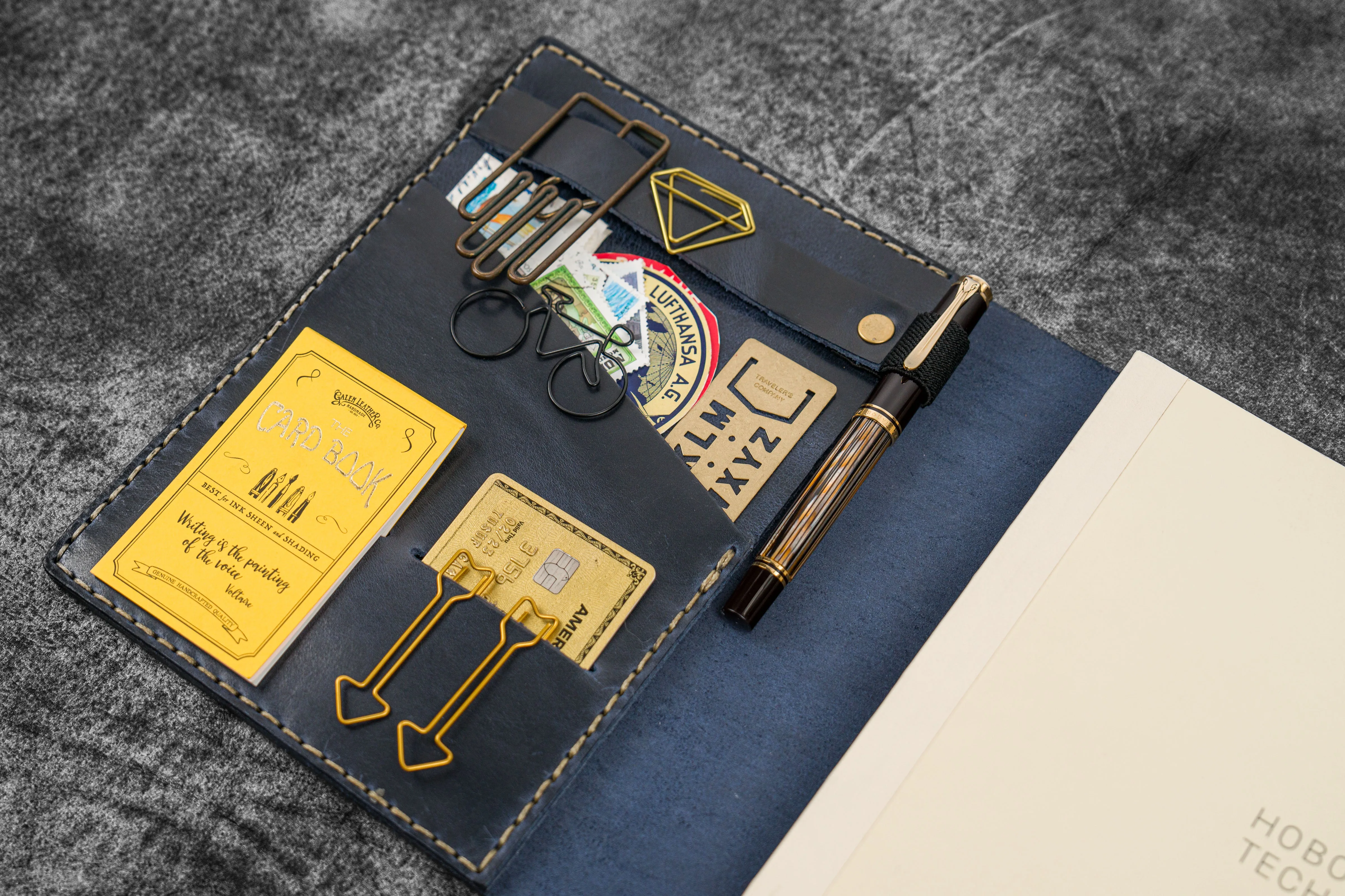 Leather Hobonichi Cousin A5 Planner Cover - Crazy Horse Navy Blue